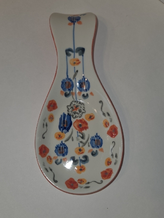 Anthropologie Other - Anthropologie Hand-Painted Floral Ceramic Spoon Rest Blue & Orange